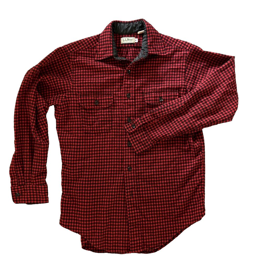 VTG LL Bean Buffalo Plaid Wool Shirt Mens L Red Black Grunge Outdoors USA *Flaw*